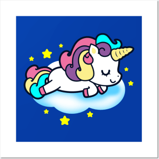 Cute Kawaii Unicorn Sleeping on Clouds Unicorn Gift for Kids Posters and Art